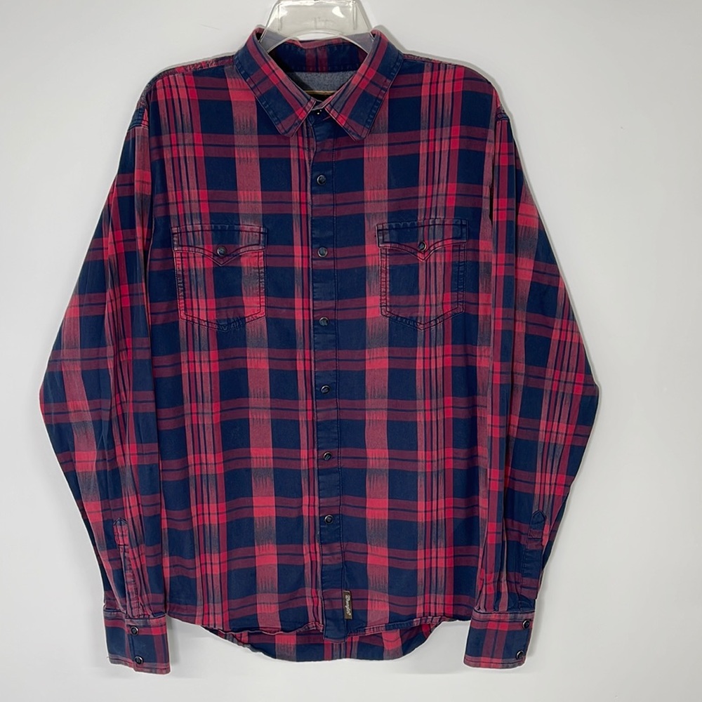 Wrangler‎ Retro Western Plaid Pearl Snap Long Sleeve Shirt Size L